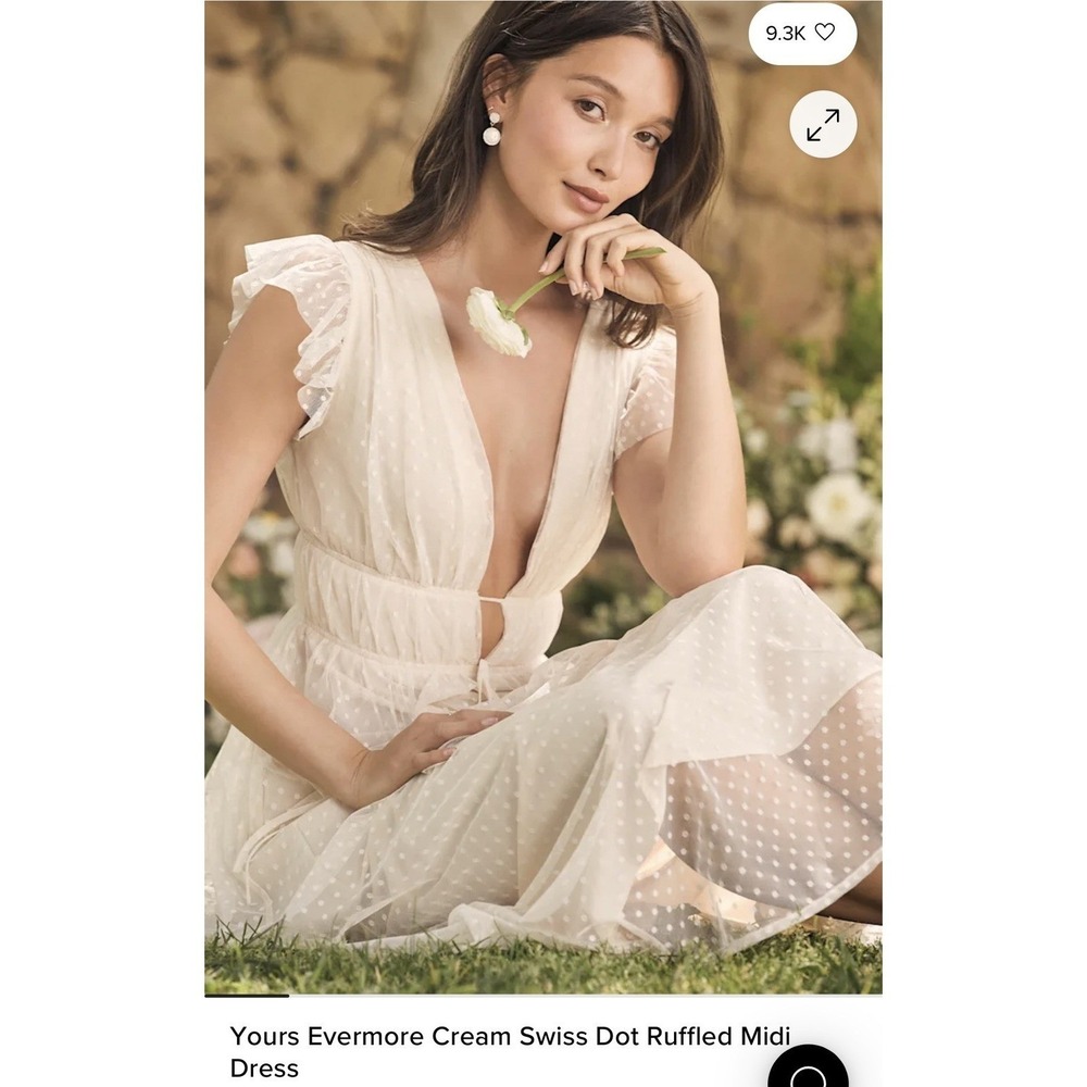 Lulu's Yours Evermore Cream Swiss Dot Ruffled Midi Dress XS - Picture 2 of 16